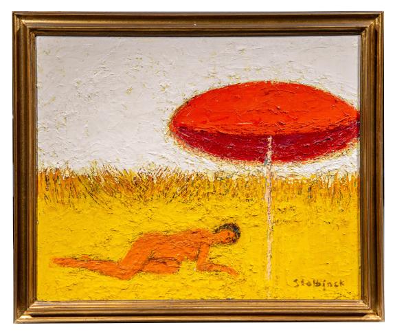 Female nude under an umbrella - Rik Slabbinck